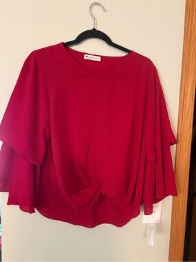 The Impeccable Pig Medium Red Draped Knot Front Women's Blouse